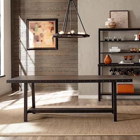 Industrial Dining Room Table with Nailhead Trim